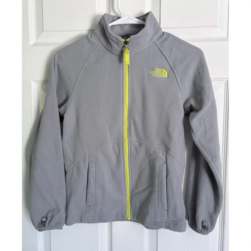 The North Face Fleece Jacket Boys M 10/12 Grey Neon Yellow Full Zip TKA 100